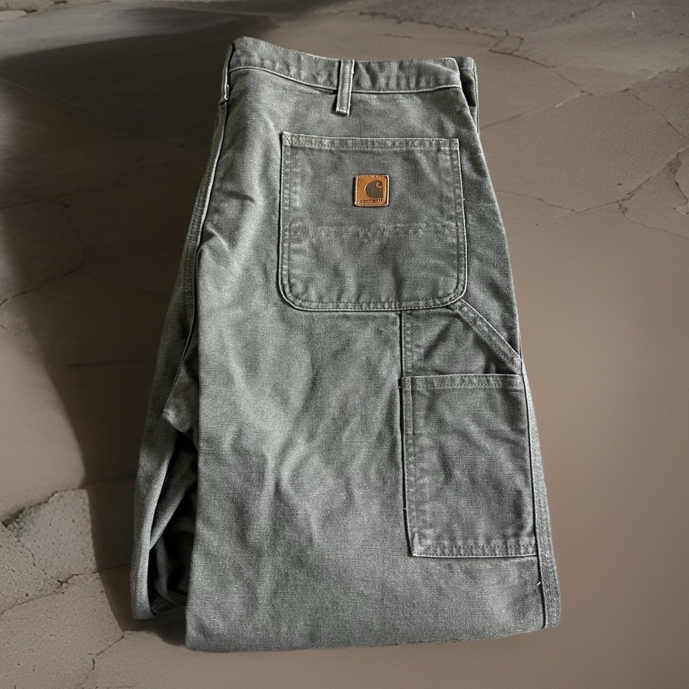 Vtg Carhartt Pants Moss Green Canvas Carpenter Dungaree Fit B11 Y2K 36x30